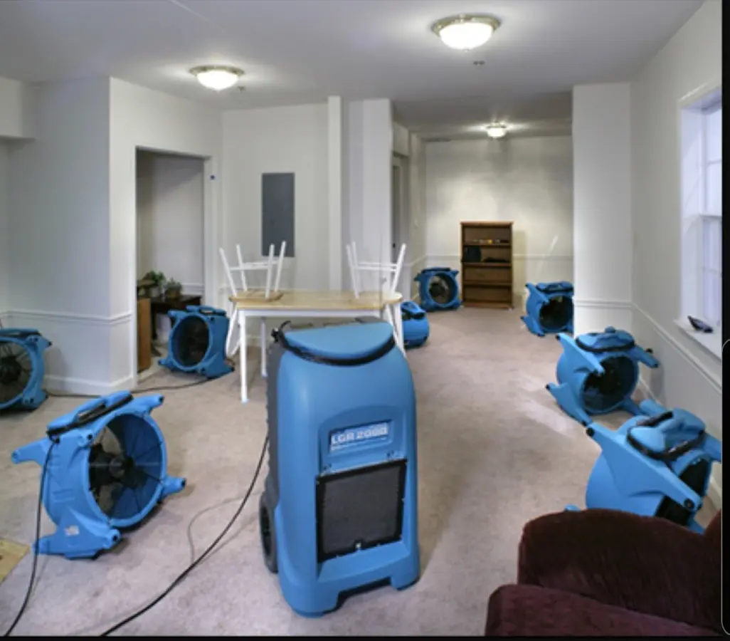 Air movers and dehumidifier setup for Water Extraction & Removal in Plainfield