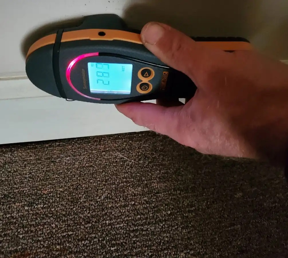 Moisture detection at baseboard during Burst Pipe Cleanup in Plainfield